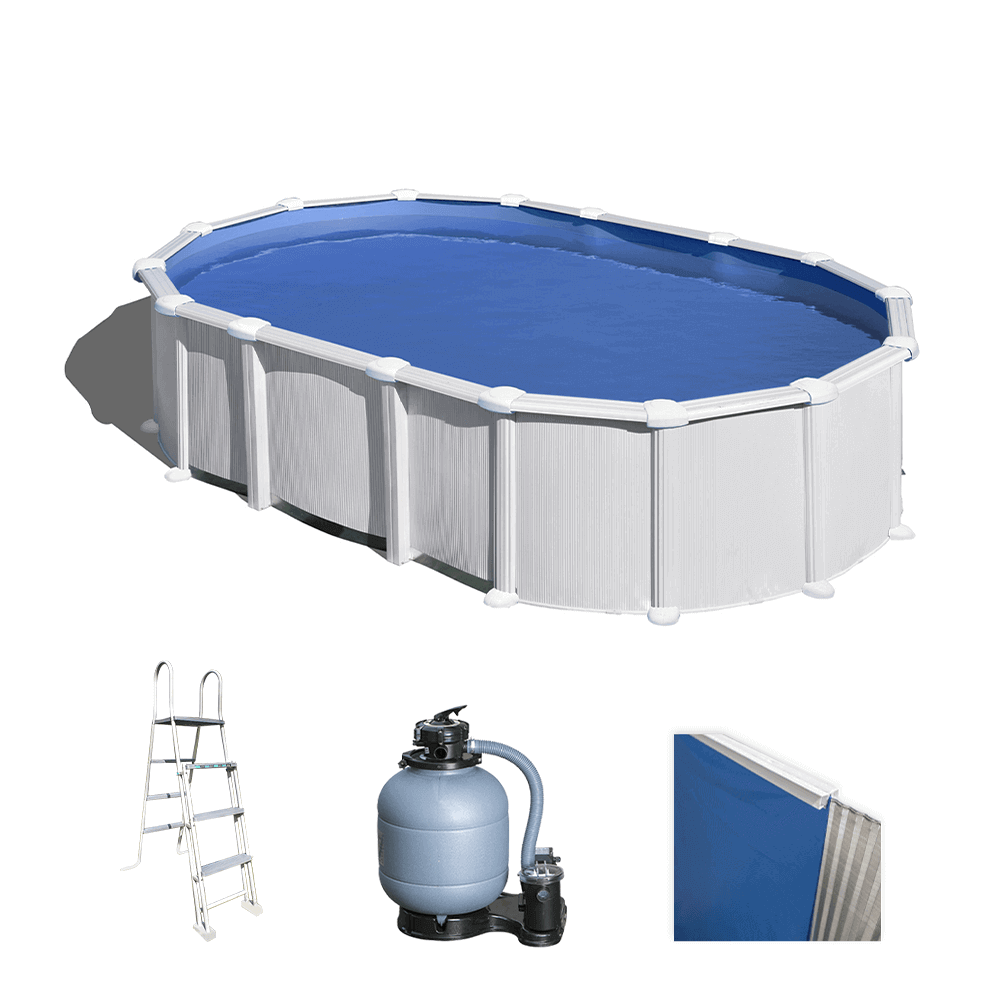gre haiti ovale 610 x 375 x 132 cm piscine hors sol en acier traverses enterrées