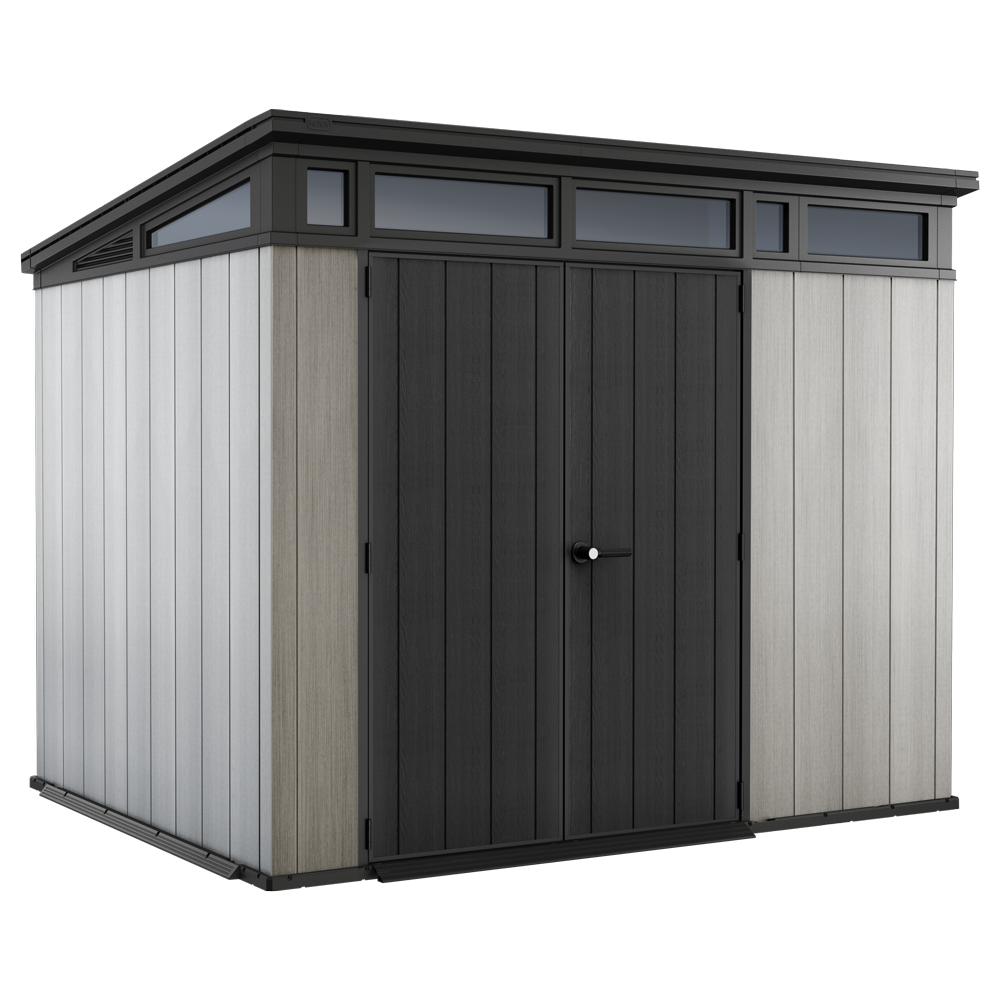 keter artisan gris abri de jardin avec porte double battant 277x218x226 cm
