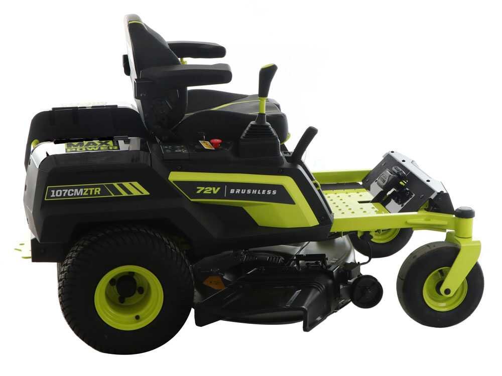 ryobi ztrx107 tracteur tondeuse sur batterie rayon de braquage zéro 72v/20ah coupe de 107cm 2en1 ryobi ztrx107 tracteur tondeuse sur batterie rayon de braquage zéro 72v/20ah coupe de 107cm 2en1