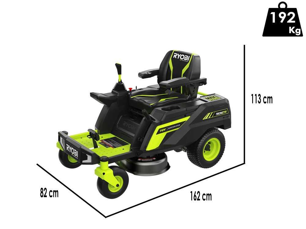 ryobi ztrx76 tondeuse autoportée à batterie et rayon de braquage zéro 72v/20 ah coupe de 76 cm 2en1 ryobi ztrx76 tondeuse autoportée à batterie et rayon de braquage zéro 72v/20 ah coupe de 76 cm 2en1