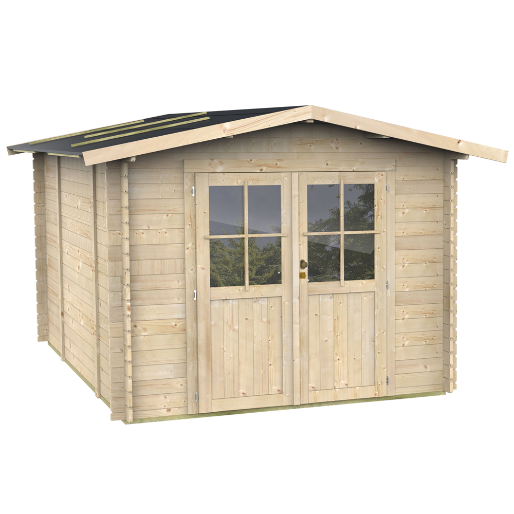 alce opera 250x250 abri de jardin à bois avec fenêtres et porte à double battant 250x250x207 cm