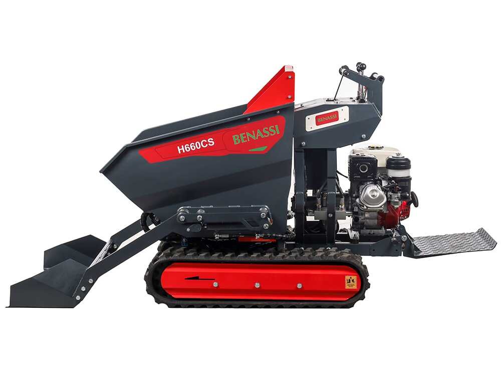 benassi h660cs brouette à moteur sur chenilles caisson dumper hydraulique avec pelle capacité charge 600kg benassi h660cs brouette à moteur sur chenilles caisson dumper hydraulique avec pelle capacité charge 600kg